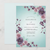 Invitation Mariage Rose Mer Écume Prune (Devant / Derrière)
