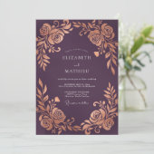 Invitation Mariage Rose Métallique prune (Debout devant)