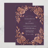 Invitation Mariage Rose Métallique prune (Devant / Derrière)