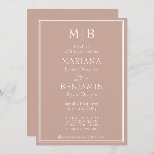 Invitation Mariage rose minimaliste moderne (Devant / Derrière)