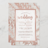 Invitation Mariage Rose moderne en marbre doré (Devant / Derrière)
