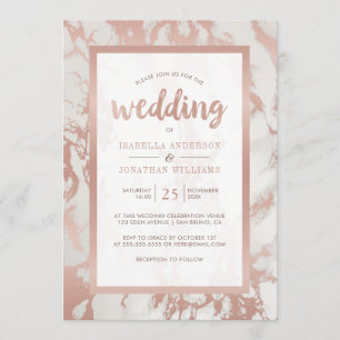 Invitation Mariage Rose moderne en marbre doré