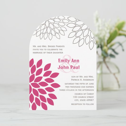 Invitation Mariage rose moderne Floral Chrysanthemum (Debout devant)
