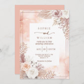 Invitation mariage rose moderne Golden rose clair (Devant / Derrière)