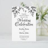 Invitation Mariage rose moderne noir blanc (Debout devant)