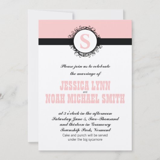 Invitation Mariage rose Monogramme Inviter ou toute couleur (Devant)