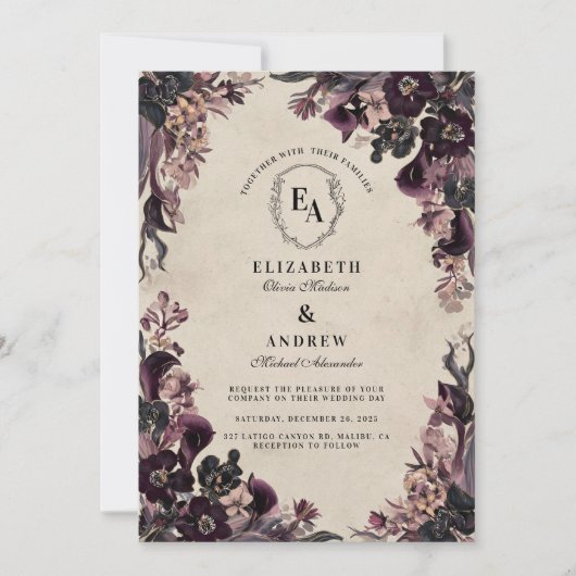 Invitation Mariage Rose Moody Plum (Devant)