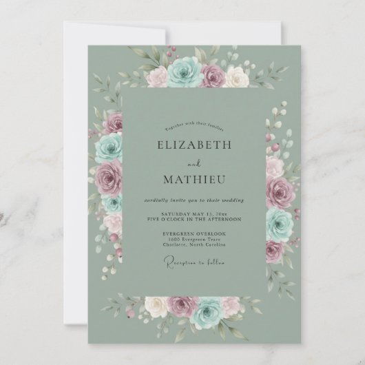 Invitation Mariage Rose Mousse de Mer (Devant)