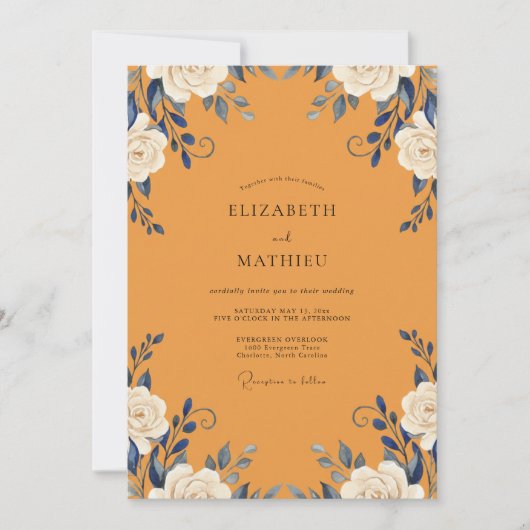 Invitation Mariage Rose Navy Or (Devant)
