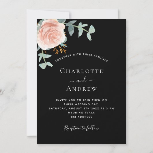 Invitation Mariage rose noir or verdure de luxe (Devant)
