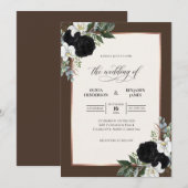 Invitation Mariage Rose Noire Marron (Devant / Derrière)