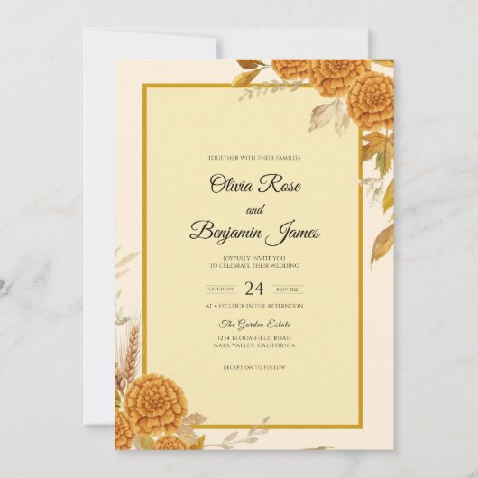 Invitation Mariage Rose Ocre Miel (Devant)