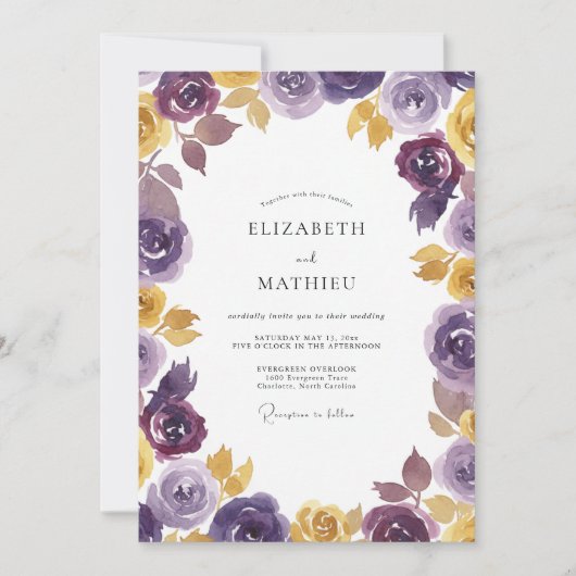 Invitation Mariage Rose Ocre Prune (Devant)