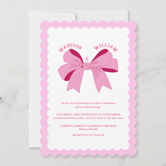 Invitation Mariage rose ondulé (Devant)