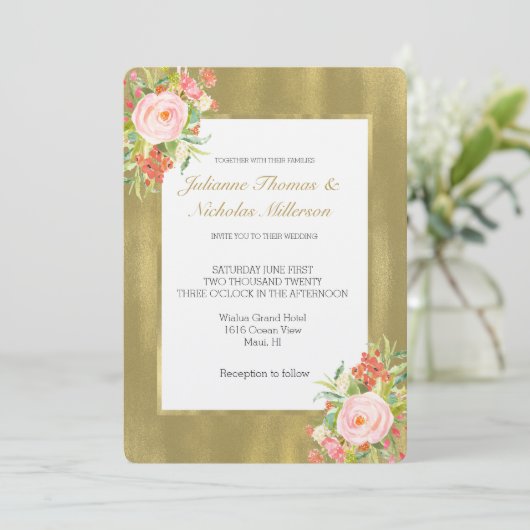 Invitation Mariage rose or (Debout devant)