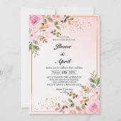 Invitation mariage rose or avec fleurs (Devant)