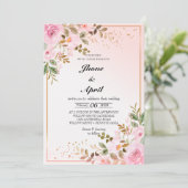 Invitation mariage rose or avec fleurs (Debout devant)