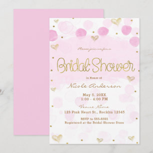 Invitation Mariage Rose Or Blanc Polka Dots & Cœurs Baby Show
