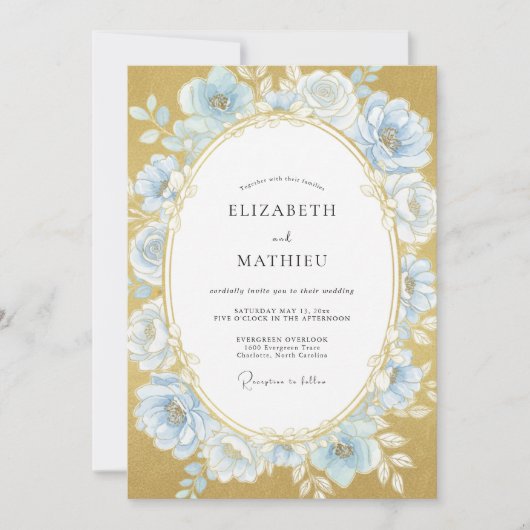 Invitation Mariage Rose Or Bleu Poudre (Devant)