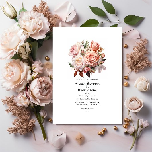 Invitation Mariage rose or et flou floral