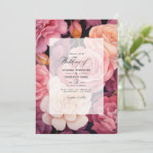 Invitation Mariage rose or et flou floral (Debout devant)