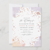 Invitation Mariage rose or et pastel violet peintures  (Devant)