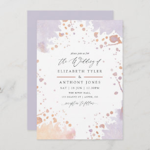 Invitation Mariage rose or et pastel violet peintures