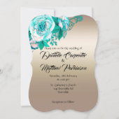 Invitation Mariage Rose or et turquoise (Devant)
