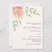 Invitation mariage rose or fleuri code QR RSVP (Devant)