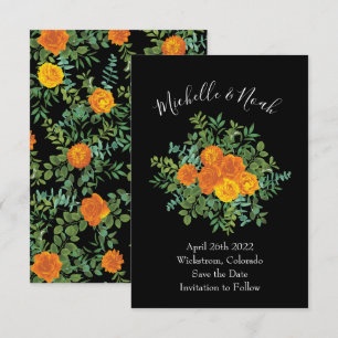 Invitation Mariage Rose Orange & Black Gothique Peony Date de