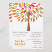 Invitation Mariage rose orange et vert moderne Fleur (Devant / Derrière)