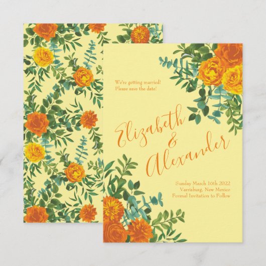 Invitation Mariage Rose Orange Light Yellow Peony Date de sau (Devant / Derrière)