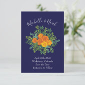 Invitation Mariage Rose Orange & Navy Blue Peony Date de sauv (Debout devant)