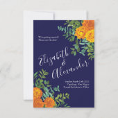 Invitation Mariage Rose Orange Navy Blue Peony Date de sauveg (Devant)