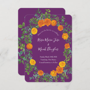 Invitation Mariage Rose Orange & Purple Plum Peony Date de sa