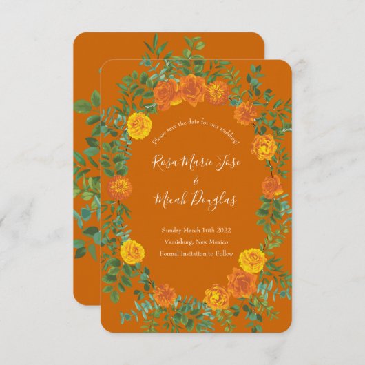 Invitation Mariage Rose Orange & Rust Fall Peony Date de sauv (Devant / Derrière)