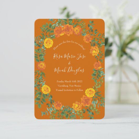 Invitation Mariage Rose Orange & Rust Fall Peony Date de sauv (Debout devant)