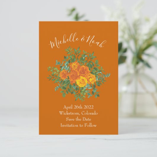 Invitation Mariage Rose Orange & Rust Fall Peony Date de sauv (Debout devant)