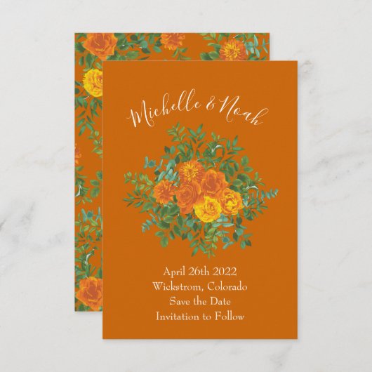 Invitation Mariage Rose Orange & Rust Fall Peony Date de sauv (Devant / Derrière)