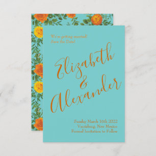 Invitation Mariage Rose Orange & Turquoise Aqua Peony Date de