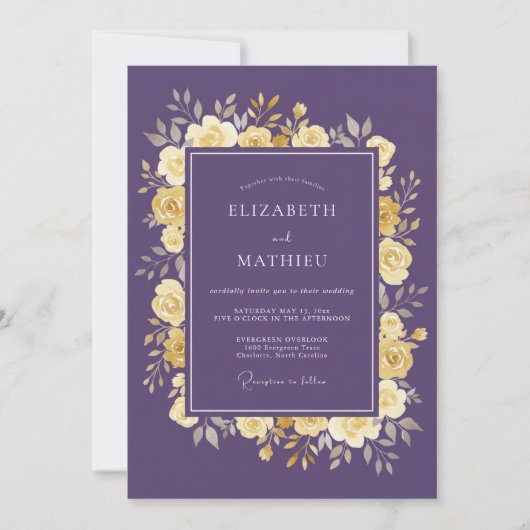 Invitation Mariage Rose Ornée de Prune (Devant)