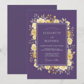 Invitation Mariage Rose Ornée de Prune (Devant / Derrière)