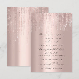 Invitation Mariage Rose Pailleté Étincelles Gouttes de Pluie