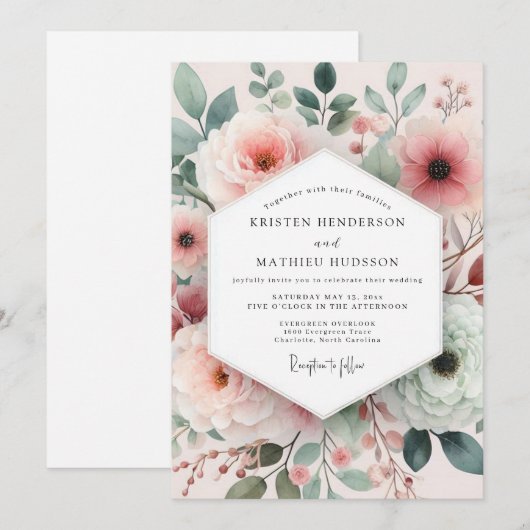 Invitation Mariage Rose Painterly Blush (Devant / Derrière)