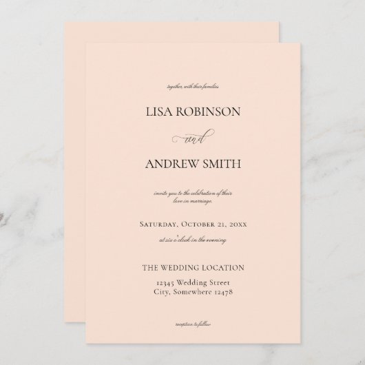 Invitation Mariage rose pâle (Devant / Derrière)