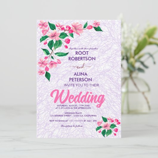 Invitation Mariage rose pâle (Debout devant)