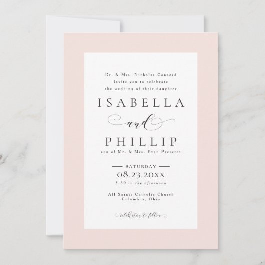 Invitation Mariage rose pâle (Devant)