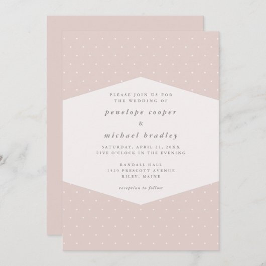 Invitation Mariage rose pâle à points délicats (Devant / Derrière)