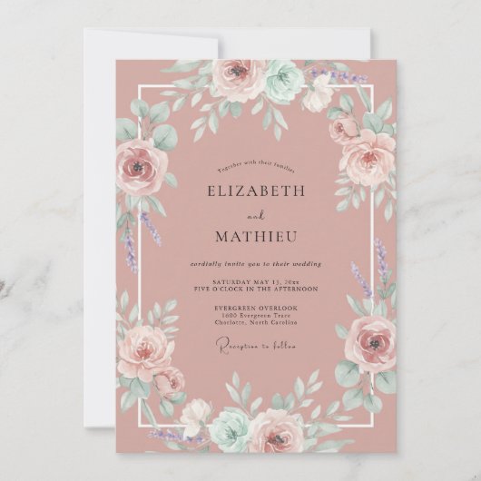 Invitation Mariage Rose Pâle Antique (Devant)