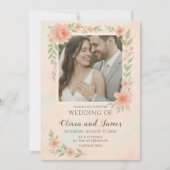 Invitation Mariage rose pâle avec cadre et photo floraux (Devant)